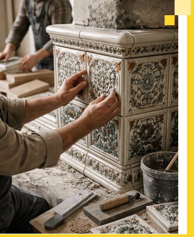 Изразцовые камины под ключ в Евпатории: проект и монтаж