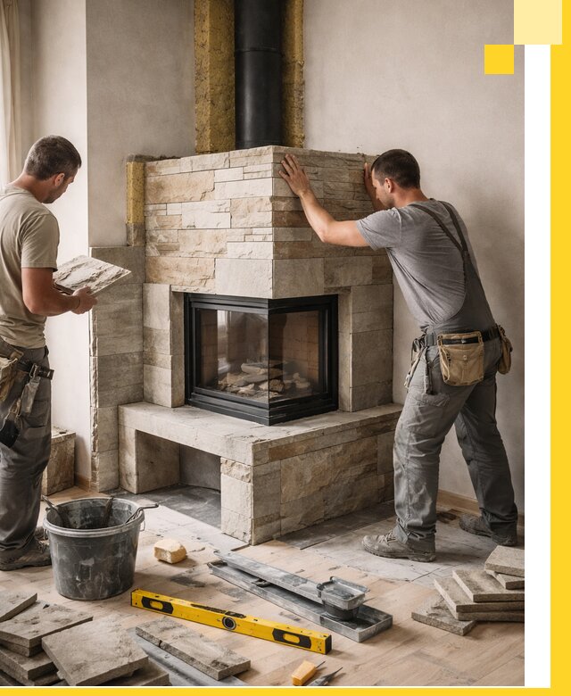 Угловые камины под ключ проект, монтаж и отделка в Евпатории