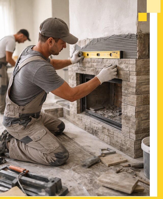 Облицовка каминов в Евпатории, монтаж и отделка натуральным камнем