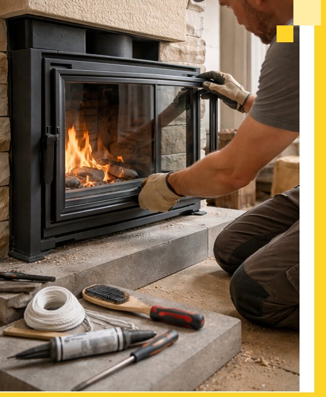 Производство, монтаж и доставка каминов со стеклом в Евпатории