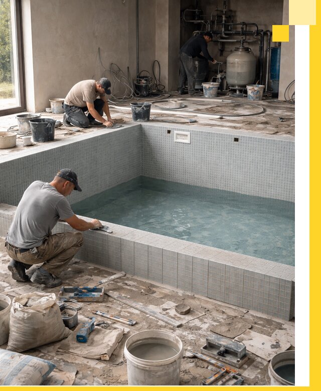 Строительство и монтаж бассейнов в помещении в Евпатории