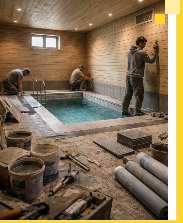 Строительство бани с бассейном и сауной под ключ в Евпатории