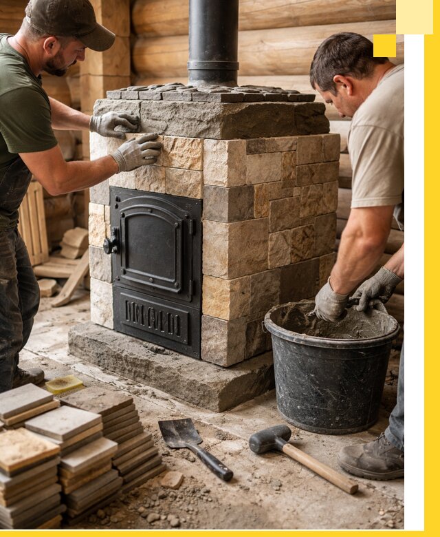 Облицовка банной печи под ключ в Евпатории: камень и плитка