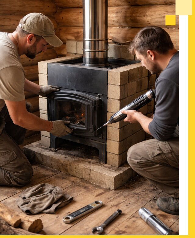 Монтаж и установка печи в бане под ключ с гарантией в Евпатории