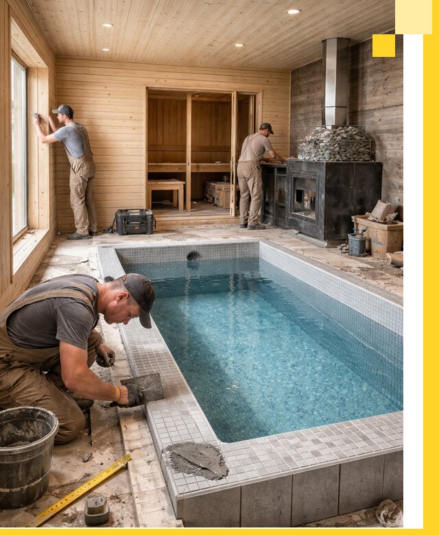 Проект бани с бассейном и сауной в Евпатории под ключ