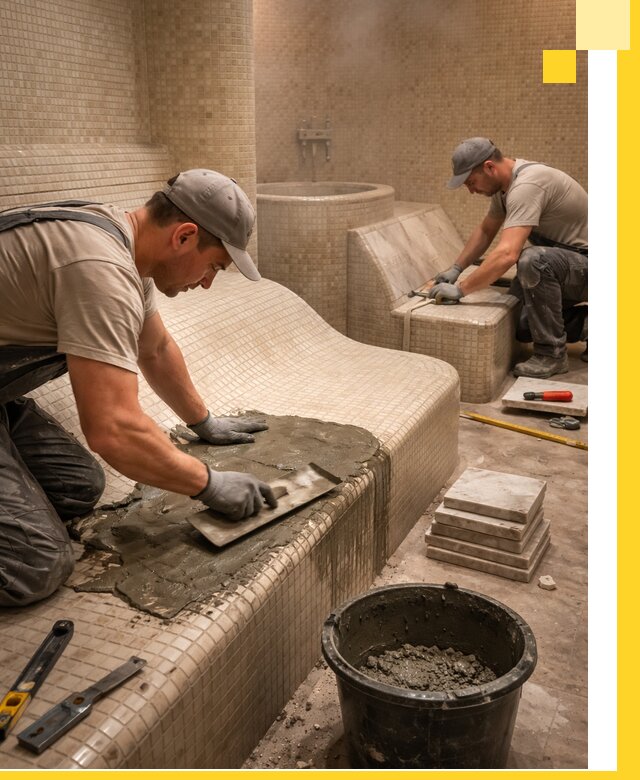 Лежаки для хамама под ключ в Евпатории, проект и монтаж