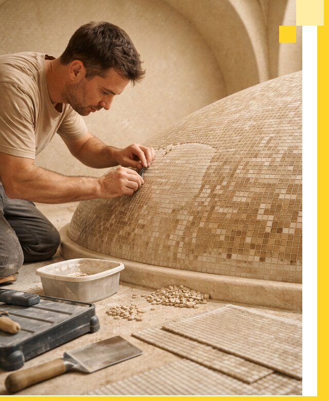 Профессиональная укладка мозаики для хамама под ключ в Евпатории